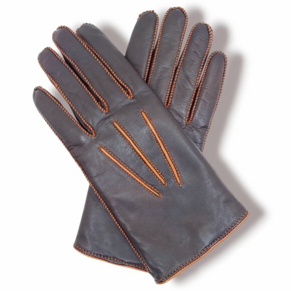 Lauren Ralph Lauren Brown Leather Driving Gloves Size Large Overlock Stitch - Picture 1 of 8